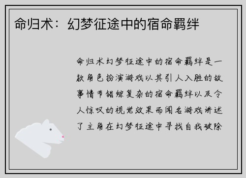 命归术：幻梦征途中的宿命羁绊