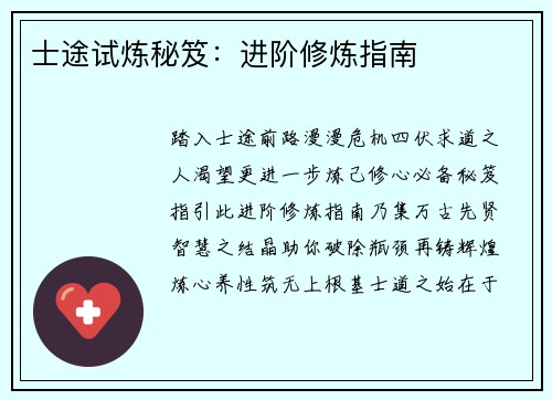 士途试炼秘笈：进阶修炼指南